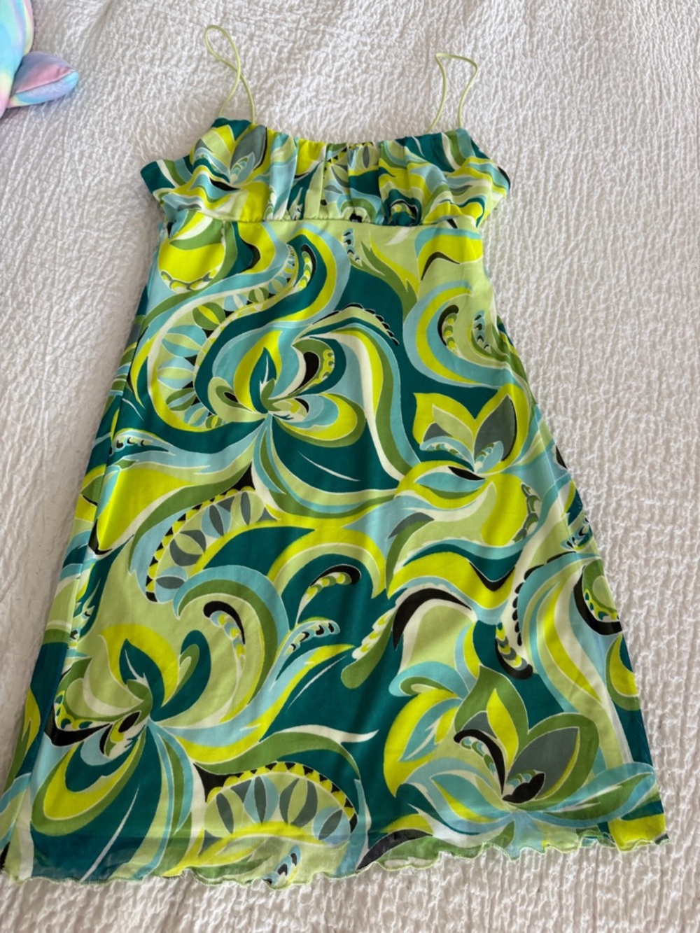 Lime & Teal Swirl Spaghetti-Strap Mini Dress